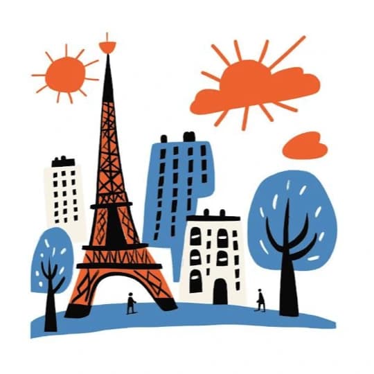 Paris skyline cartoon with Eiffel Tower